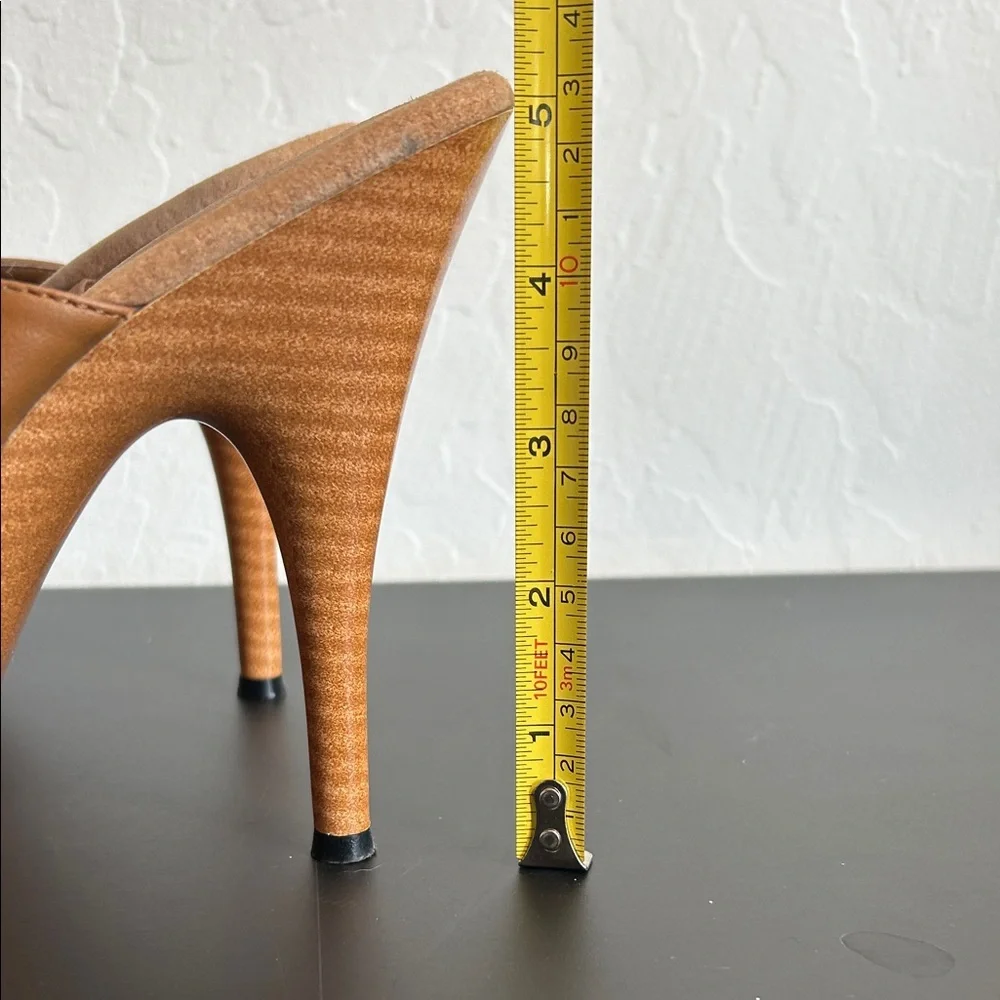 NWOT Women's Leather Strap Tan High Heel Sandal Mules - Picture 6 of 8